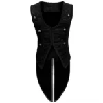 Dracula gothic steampunk tailcoat vest front view with metal studs and split tail hemline