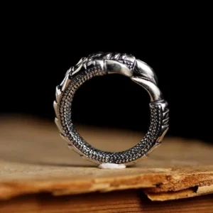 Silver claw steampunk ring front flat view showing scaled metal texture and closed design