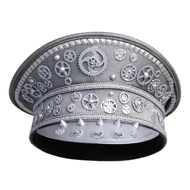 Silver steampunk aviator military officer cap color variant showcase