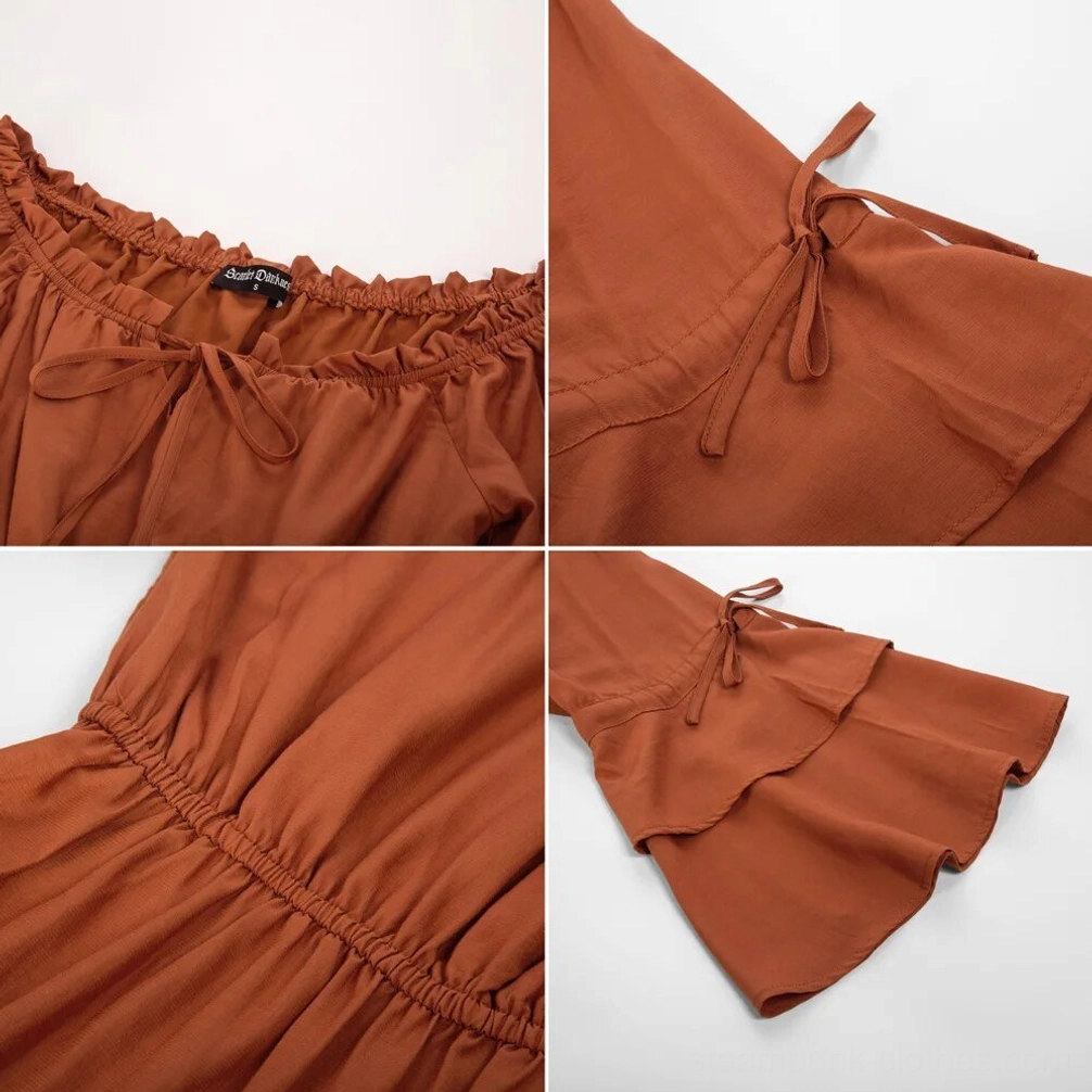 Elasticated waistband and fabric texture of steampunk blouse, flat lay close-up
