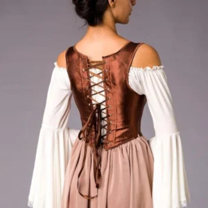 Steampunk satin corset back view showing authentic lace-up closure system