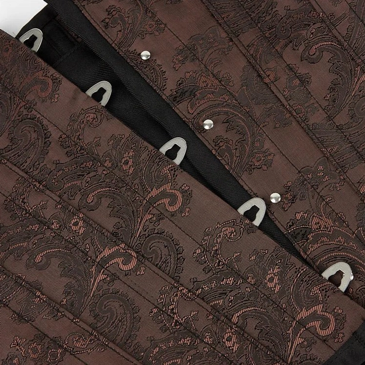Detailed macro view of paisley jacquard weave with metal grommets and vertical panel stitching