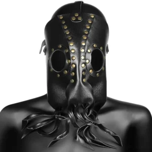Gothic steampunk octopus mask on mannequin bust with bronze decorative details