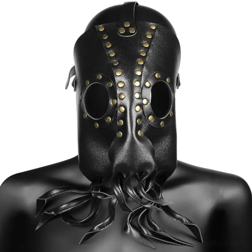 Gothic steampunk octopus mask on mannequin bust with bronze decorative details