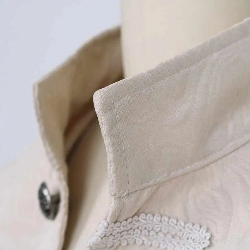 Palace steampunk jacket stand collar detail with under-collar braid trim and embossed jacquard texture