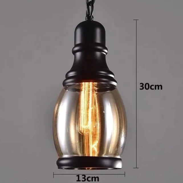 Amber steampunk lamp model A with size measurements, 30cm height and 13cm width dimensions displayed