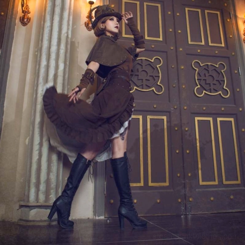 Steampunk ruffled skirt outfit with matching capelet vintage steampunk aesthetic