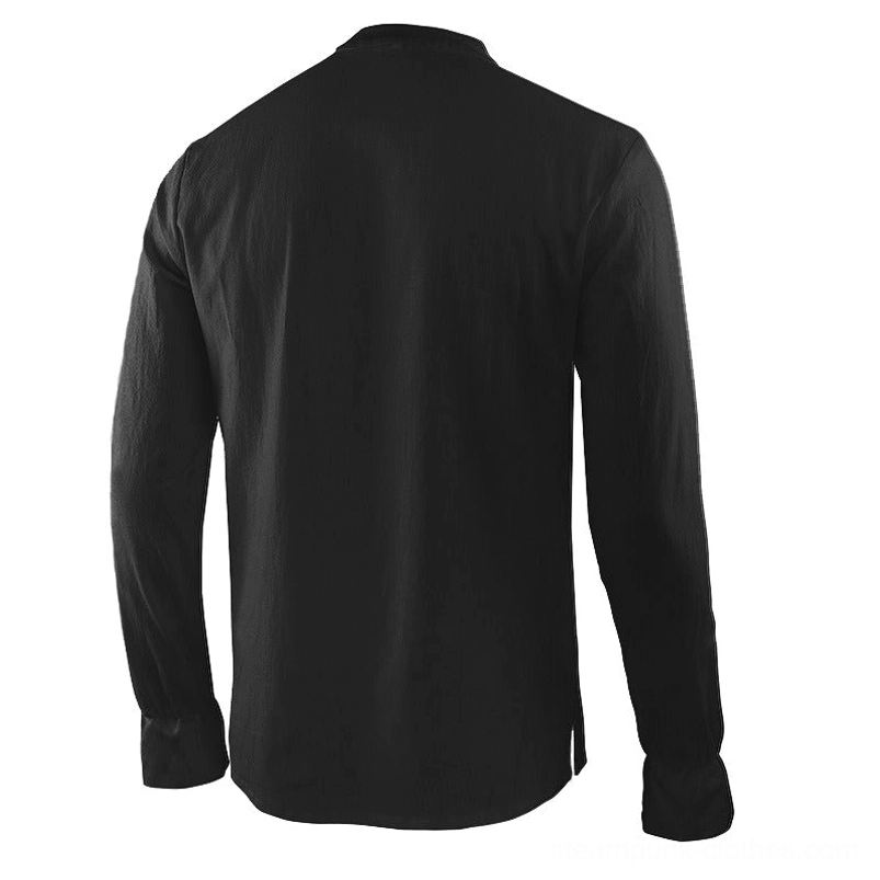 Black Victorian Steampunk Shirt - Rear View with Side Slits and Flared Cuffs