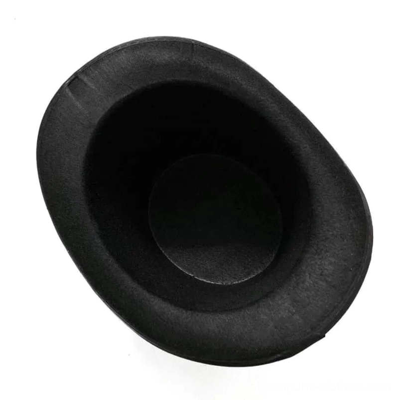Black felt steampunk top hat side profile view showing crown height and construction quality