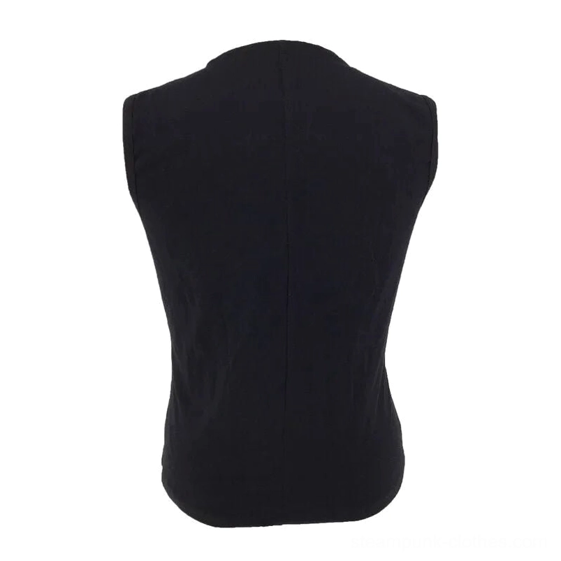 Back view of black steampunk leather vest, sleeveless matte finish design