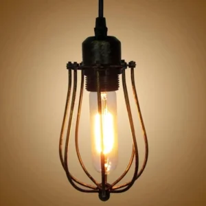 T10 Edison vintage filament bulb for steampunk pendant light, showcasing glowing warm amber filament against plain background