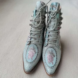 embroidered-steampunk-lace-up-ankle-boots-front-flat-lay-metal-eyelets-floral-design