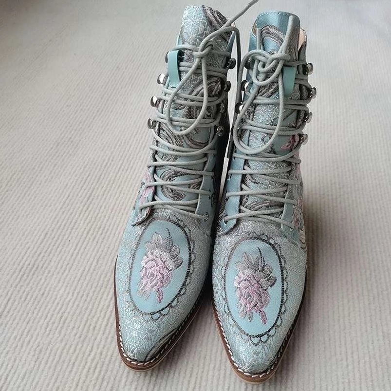 embroidered-steampunk-lace-up-ankle-boots-front-flat-lay-metal-eyelets-floral-design
